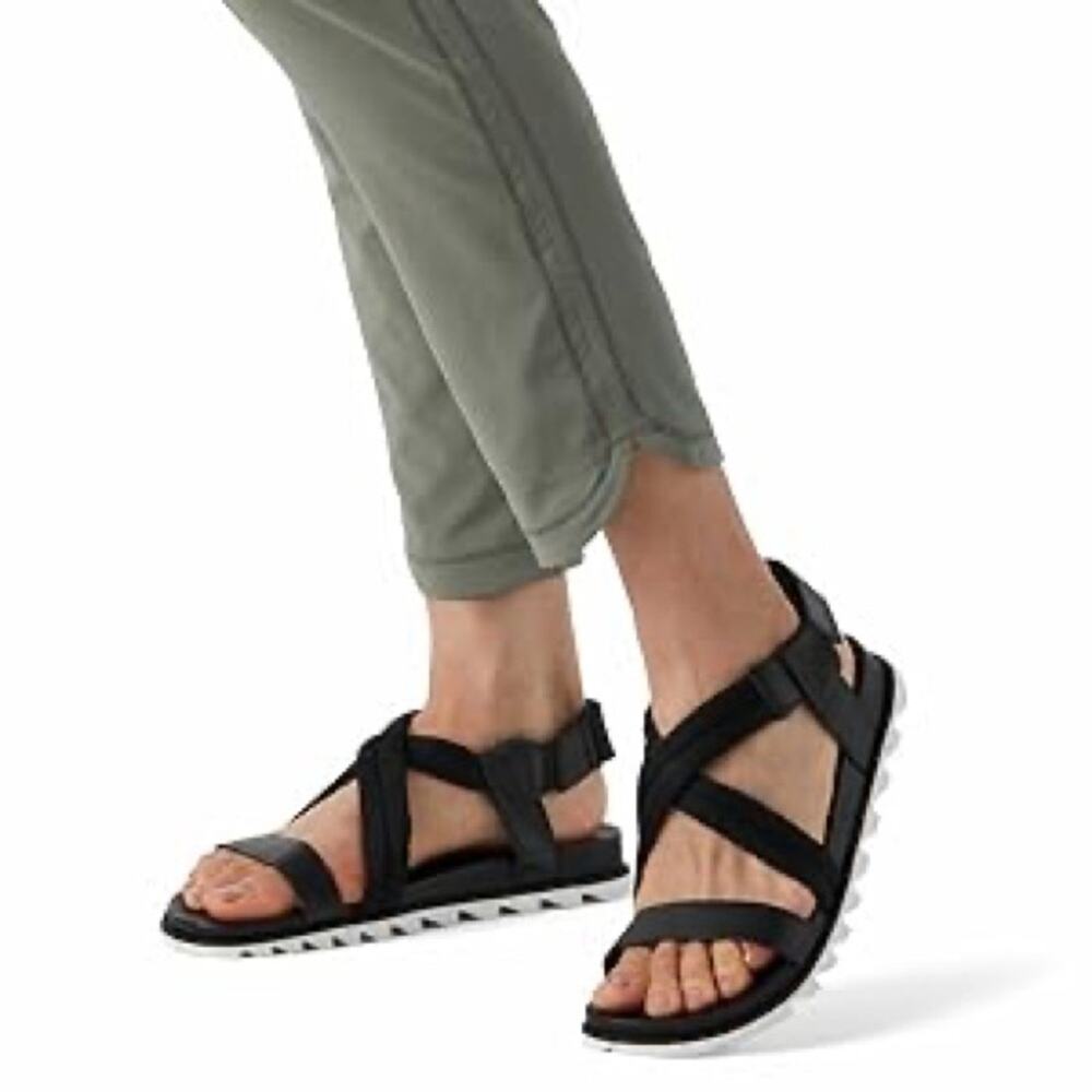 Sorel Roaming Decon Sandals Black & White Leather Open Toe Size 9
